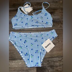 Honey Swim Blue and White Striped Bikini XS NWT